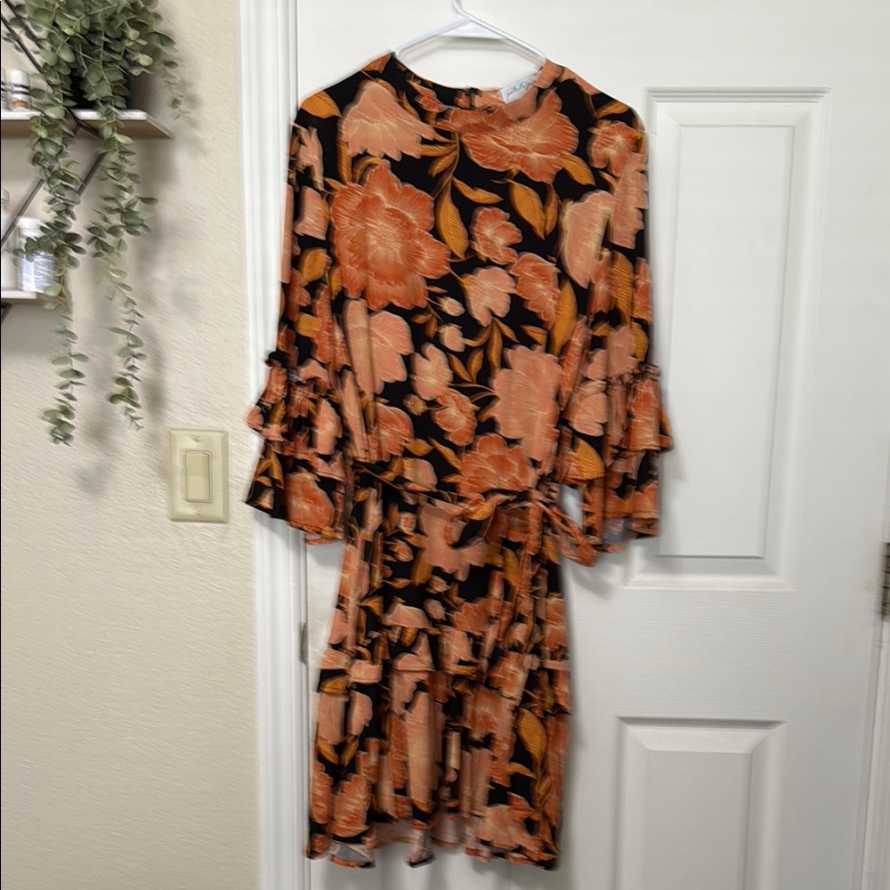 Floral Black and Orange Women's Dress